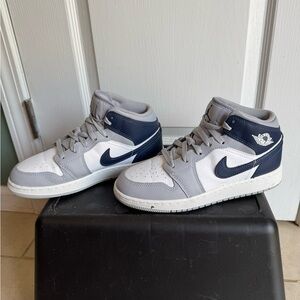 Jordan 1 Mid Junior Y5‎ Shoes midnight Blue wolf Gray Trainers Sneakers